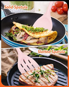 Pack of 2 Silicone Spatula, Non Stick Cooking Utensil Set Wooden Handle Kitchen Turner for Baking Mixing Grilling Serving Food Heat Resistant Non Scratch Hooks Included (Pink)