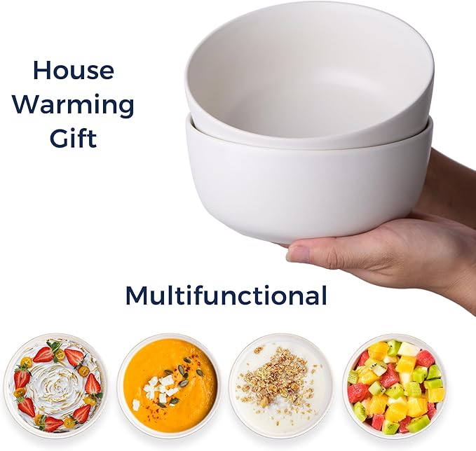 AmorArc Stoneware Cereal Bowls Set of 6, 26oz Soup Bowls Set for Cereal Soup Snacks, Modern Kitchen bowls for Meal, Dishwasher &Microwave Safe, Matte White