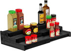 Spice Rack Organizer, 3 Tier Expandable Bamboo Spice Rack Organizer, Great for Kitchen Cabinet, Cupboard, Pantry and More-Black