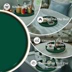 MAONAME Dark Green Decorative Tray, 13" Round Serving Tray with Handles, Plastic Trays for Coffee Table, Modern Ottoman Trays for Living Room, Bedroom