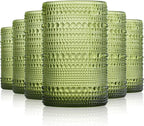 Hobnail Drinking Glasses Set of 6, Vintage Colored Glassware 14.5oz, Tall Beverage Glass Cups for Water, Juice, Cocktail (Green)