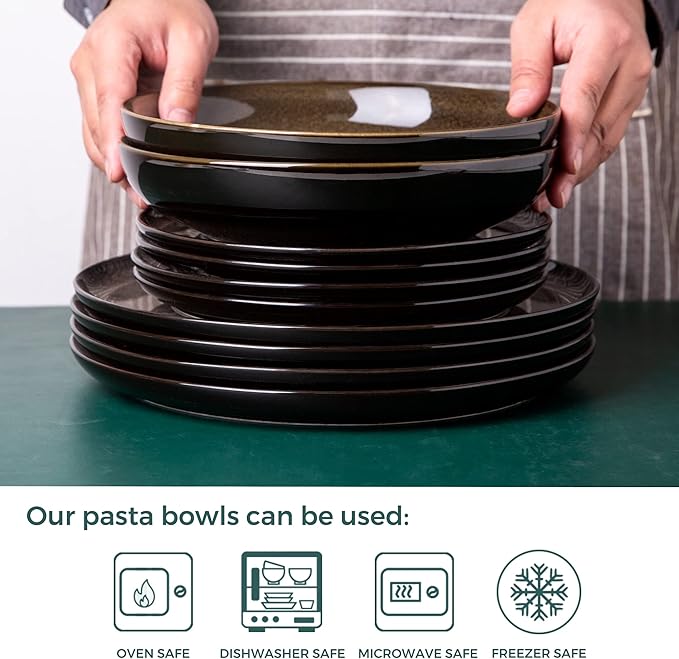 LERATIO Large Pasta Bowls,38oz Ceramic Pasta Bowls,9.0" Reactive Glaze Pasta Bowl Set of 6,Microwave & Dishwasher,Oven Safe,Wide Serving Bowls for Salad,Pasta,Fruit,Scratch Resistant-Coffee