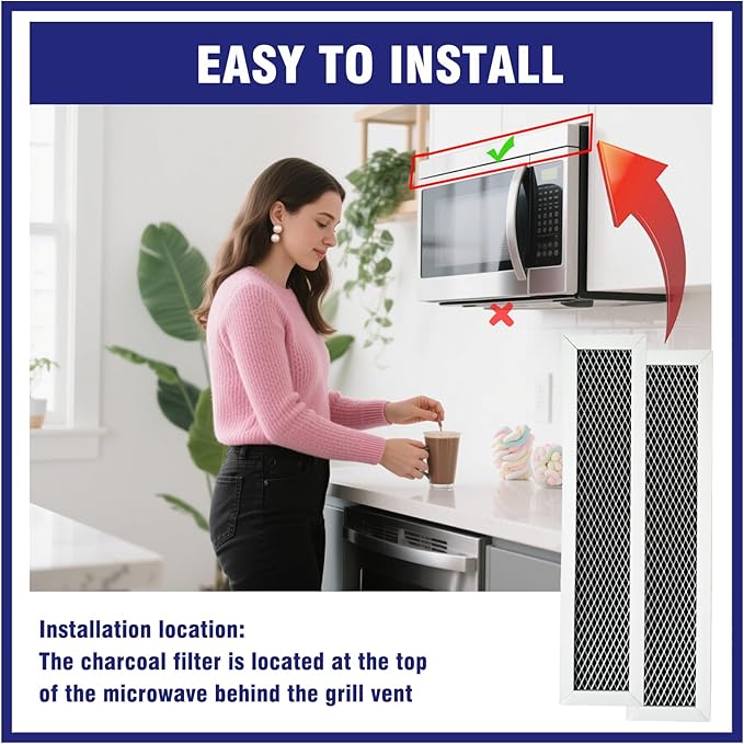 2 Pcs Microwave Charcoal Filter Mesh Replacement Compatible with GE PVM9179DF2WW, PVM9179DF3WW, PVM9179DK5WW, PVM9179DK6WW, PVM9179ER1ES, PVM9179SR1SS