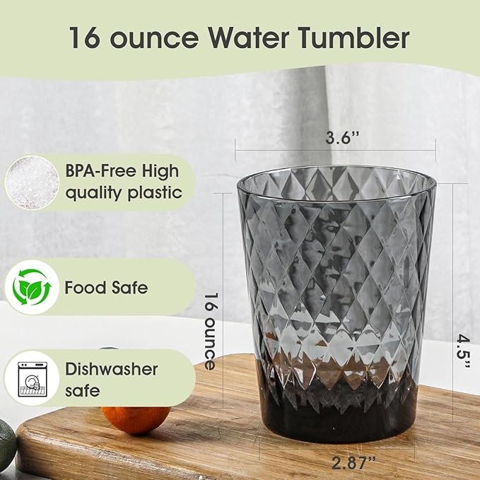 BPA-Free Plastic Tumblers 6 Pack (6x16oz) | Reusable Dishwasher Safe | Stackable Shatterproof Cups | Plastic Drinkware & Drinking Tumblers for Restaurant, Home, Party