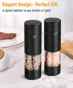 Rechargeable Electric Salt and Pepper Grinder Set - Extra Large Capacity - Automatic Black Peppercorn & Sea Salt Mill Grinders Set with Adjustable Coarseness & LED Light