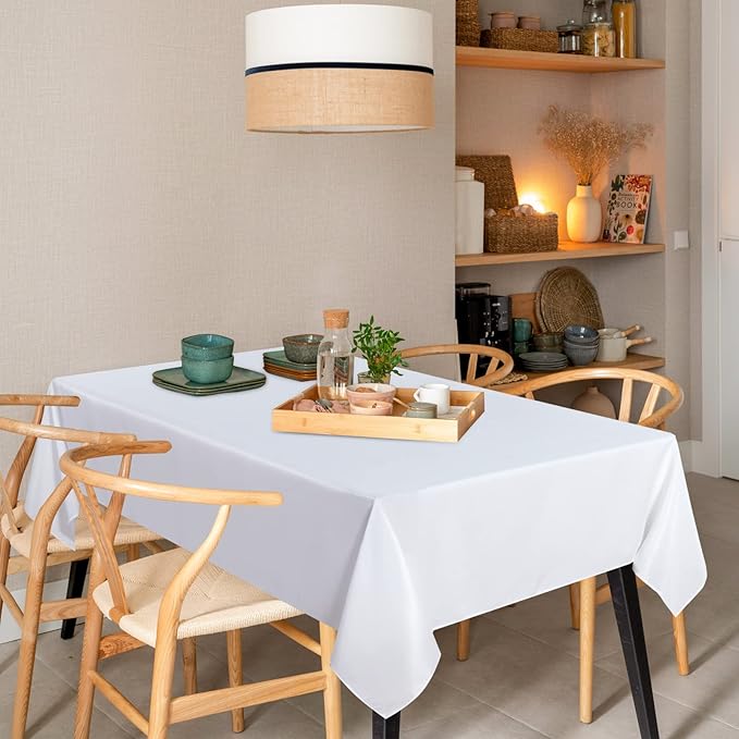 sancua 6 Pack White Tablecloth 60 x 102 Inch, Rectangle Table Cloth for 6 Feet Tables - Stain and Wrinkle Resistant Washable Polyester Table Cover for Dining Tables, Buffet Parties and Camping