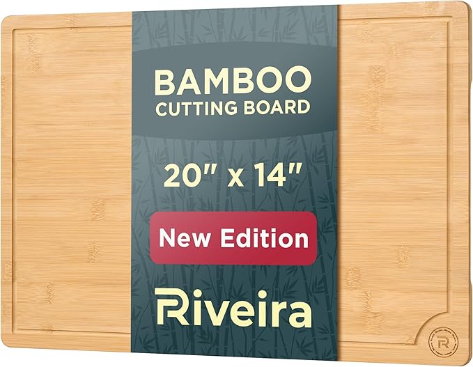 Riveira Cutting Boards For Kitchen – Gourmet Bamboo Grandeur: 20 x 14 Inches Bamboo Wood Cutting Board – Natural Non Toxic Cutting Board – Innovative Juice Grooves Wood Cutting Boards For Kitchen