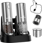 [Upgraded Larger Capacity] Electric Salt and Pepper Grinder Set with USB Charging Base, 95ml Large Capacity, Adjustable Coarseness,Stainless Steel Automatic Pepper Mill (Upgraded Adjustment-B)