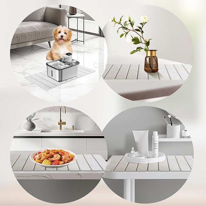 Hopegiver Stone Drying Mat for Kitchen Counter, 23.62"x15.35" Gray Marble Quick Dry Mat, Absorbent Diatomaceous Earth Dish Mat for Dishes Plants Pet Feeding, Collapsible Design Includes Sanding Sponge