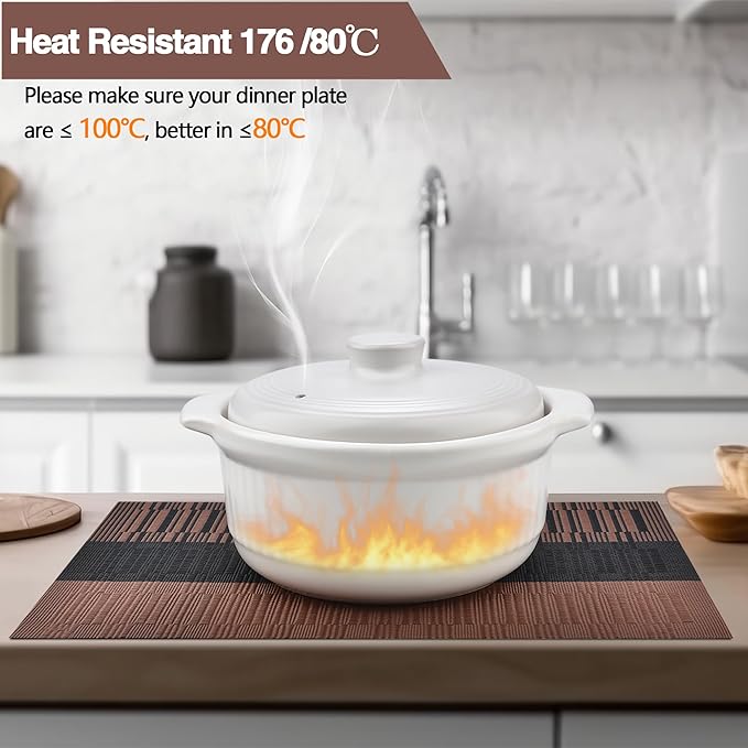 Placemats Set of 6 - Easy Clean Modern Durable Washable Vinyl Place Mats - Heat Resistant Placemats for Kitchen Table - PVC Table Mats for Dining Table (Brown Black, 6)