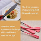 20-Piece Black Silverware Set 18/0 Stainless Steel Silverware Set Pink Handle Cutlery Set Service for 4 Dinner Knives Forks Spoons Set Flatware Set Finish Dishwasher Safe（Black and Pink）