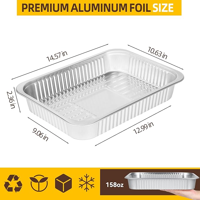 Aluminum Foil Pans, Extra Heavy Duty Disposable Aluminum Baking Pans, 14.57"×10.63" Steam Table Pans for Cooking, Heating, Storing, Prepping Roasting and Chafing (5 Pack Silver)