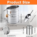 Flour Sifter,3 Cup with Scale Stainless Steel Flour Sifters,4 in 1 Baking Sifter Set with Powder Sugar Shaker Duster,Strainers Fine Mesh and Metal Scoop for Baking Cake,Pastries,Pies,Cupcakes,Desserts