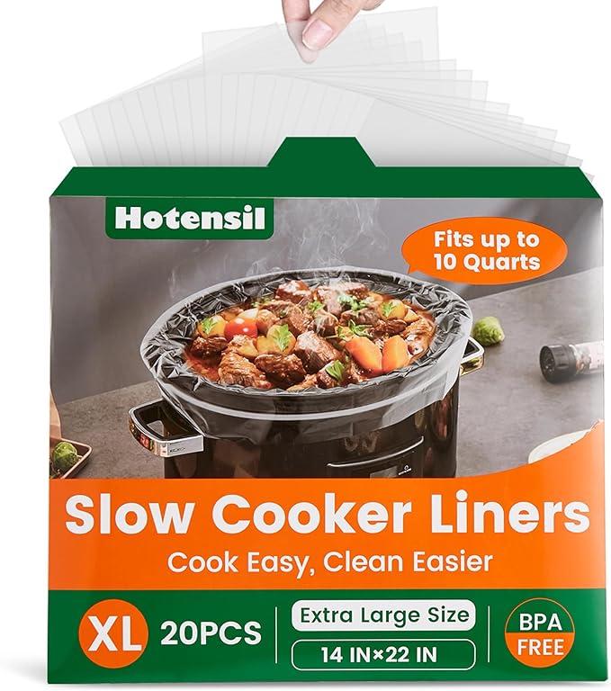 Slow Cooker Liners, Hotensil 14"x 22" 20 Count Cooking Bags Large Size Disposable Pot Liners, Fit 6QT to 10QT for Slow Cooker Cooking Trays, Multi-Purpose Durable Liners Plastic Bags, BPA Free