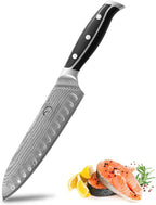 Damascus Kitchen Knife, 7 Inch Santoku Knife Professional Kitchen Knife Forged with VG10 Super Steel 67-Layer Damascus, Non-slip ABS Ergonomic Triple Rivet Handle, Razor Sharp Lightweight Multipurpose