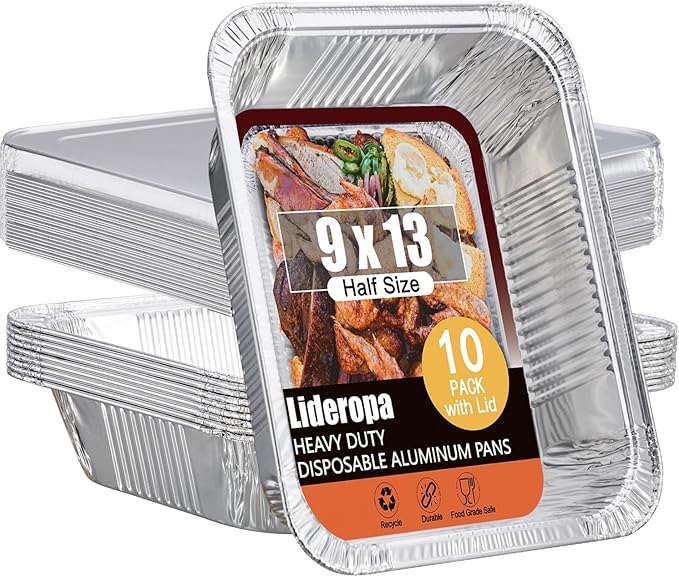 Disposable Aluminum Foil Pans with Lids 9x13-10 Pack Aluminum Foil Pans, Heavy Duty Aluminum Baking Pans for Cooking, Storing, Prepping, and Freezing Food