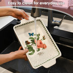 ACMLIFE Ceramic Casserole Dish for Oven, Floral Baking Dishes for Oven Lasagna Pan, Large Baking Dish with Handles, Durable and Oven Safe Pan, for Roasting and Baking, Gift Packaging 2 Pcs Set(13"x8"+10.3"x6.3") (Rose)