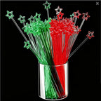 Mudder 100 Pieces 9.1 Inch Christmas Swizzle Sticks Cocktail Stirrers Plastic for Bar Disposible Plastic Star Top Crystal Swizzle Sticks for Christmas Party(Two Colors)