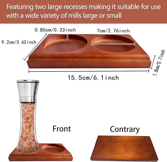 Hion Salt and Pepper Mill Tray,Oak Wood Tray, Salt & Pepper Grinder Accessories（Inner Dia 2.76 inch / 7cm）fit many Mills & Shakers