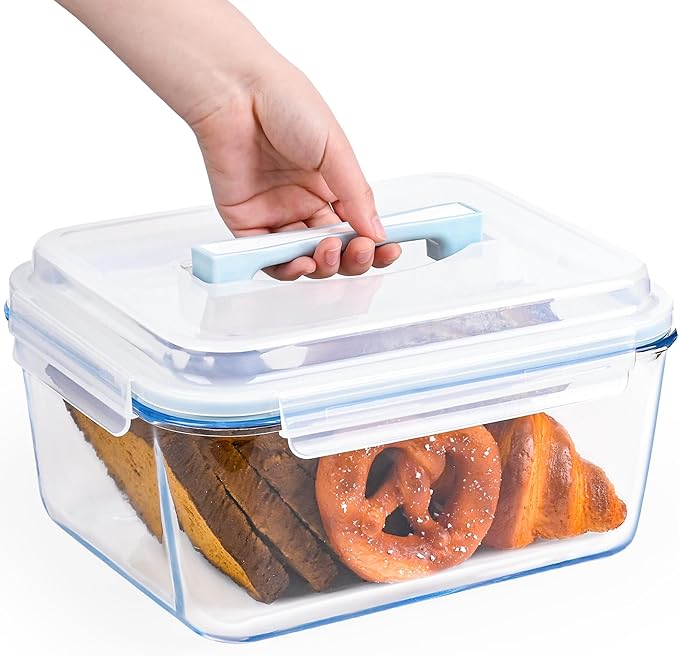 Glass Bread Box Airtight Bread Container, 190oz / 24Cup Large Glass Storage Containers with Lids, Ideal Airtight Food Storage Containers, Roasting Turkey/Chicken/Cookie, Oven&Dishwasher Safe