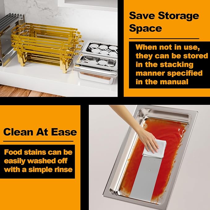 Chafing Dishes for Buffet 6 Pack, 9Qt Chafing Dish Buffet Set with Different Food Pans Combo, Food Warmers for Parties Buffet, Events & Weddings, Gold