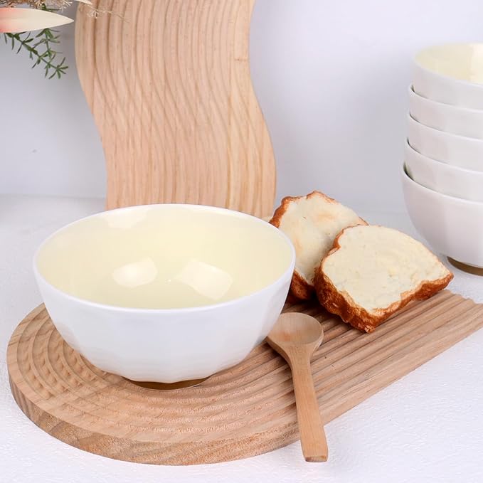 6-Piece Pasta Bowls 24 oz, Yellow Porcelain 6 inch, Microwave Oven Dishwasher Safe Scratch Resistant