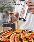 CIRCLE JOY Electric Salt and Pepper Grinder Set, Stainless Steel Rechargeable Pepper Mill Set with Charging Base, 110ML Top-Fill, Adjustable Coarseness, LED Light, One-Hand Operation, Gift Idea