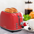 Toaster 2 slice,Retro Stainless Steel Toaster with 6 Settings, 1.5 In Extra Wide Slots, Bagel/Defrost/Cancel Function, Removable Crumb Tray (Red)