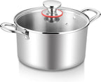 TeamFar 4.5 Quart Stock Pot, Stainless Steel Tri-Ply Cooking Pasta Soup Pot with See-Through Lid for Induction/Electric/Gas/Ceramic, Healthy & Heavy Duty, Ergonomic Handle & Dishwasher Safe