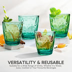 Topsky 10 oz Plastic Water Tumblers | Set of 4 Transparent Unbreakable Drinking Glasses Clear Acrylic Reusable Juice Wine Cups for Home Picnic Party, Dishwasher Safe, Stackable (Light Green)