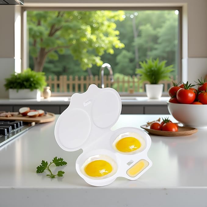 White Egg Poacher, Microwave Egg Boiler Poacher, 2 Cavity Nonstick Poached Egg Maker With Lid, Egg Poacher Microwave Egg Cooker, Double Drain Poached Egg Cups Egg Poachers