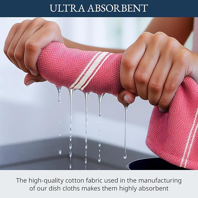 LANE LINEN Kitchen Towels Set - 100% Pure Cotton Dish Towels for Kitchen, Super Absorbent Kitchen Hand Towel, Tea Towels, Soft & Durable Dish Cloths, Pack of 12 – 14”x25”, Red