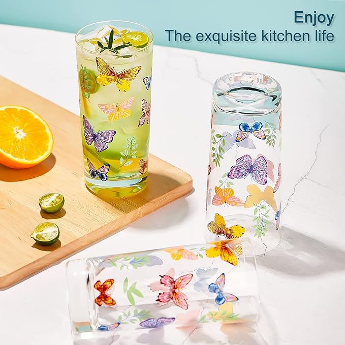 Drinking Glasses Set Of 6,Highball Glasses 16OZ,Clear Water Glasses with Heavy Weighted Base,Made From Premium Borosilicate Glass,Glass Cups for all beverage,Ice Tea&Coffee…