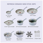 T-Fal Refresh Ceramic Nonstick Cookware Set, 20-Piece, Oven Safe to 350°F, Includes Stockpot, Griddle, Frying Pans, Utensils, Ceramic Pots and Pans Set, Blue