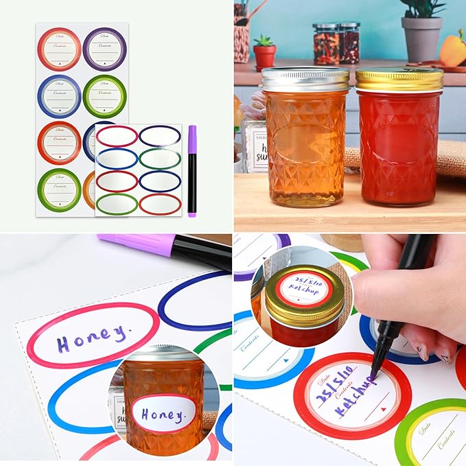 8oz Mason Jars, Canning Jars,Jam Jars forJelly,Honey, Wedding Favors, Food Storage,Kitchen & DIY Gifts, with Lables,Sponge Brush,Pen and Red Hemo Rope,Set of 24
