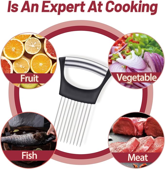 3 Pieces Onion Holder for Slicing, Stainless Steel Onion Cutter for Slicing, Potato Lemon Slicer Tomato Slicers Kitchen Comb for Onions, Tomatoes, Avocados, Eggs, Lemon, Potatos (Black)