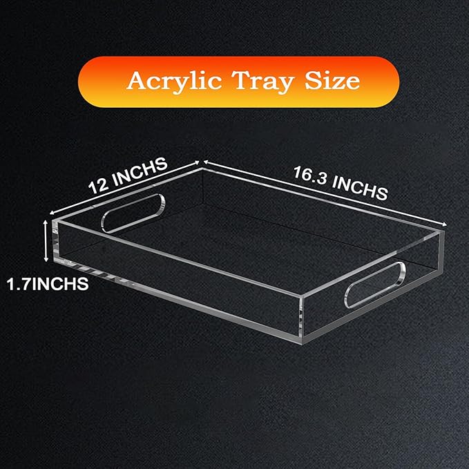 Acrylic Organizer Tray with Handle - Large Lucite Tray for Bench, Coffee Table, Countertop, Kitchen, Bathroom, Living Room, Powder Room