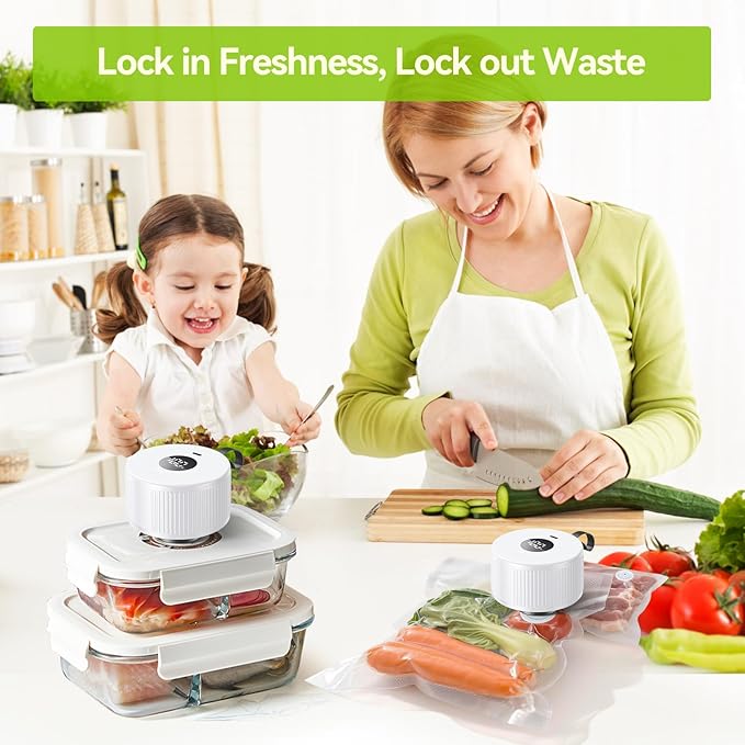 3-in-1 Electric Mason Jar Vacuum Sealer Kit for Mason Jars, Food Savers & Containers | Food Preservation System for Kitchen | Ideal for Canning Jams, Pickles, Dry Foods, Grains & Leftovers (White)