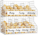 keomaisyto Fresh Egg Holder with 5 Dividers to Separate Eggs for a Week, 2 Tier Stackable Wire Baskets for Gathering Eggs, XXL Egg Rack for Countertop/Wall-Mounted, With DIY Labels, White