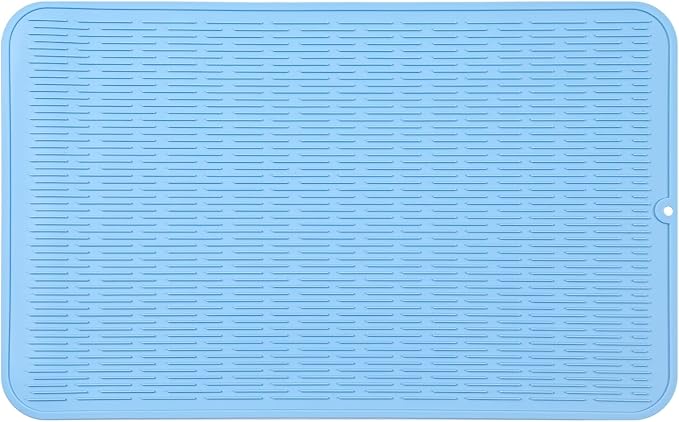 Silicone Dish Drying Mat for Multiple Usage,Easy clean,Eco-friendly,Heat-resistant Silicone Mat for Kitchen Counter or Sink,Refrigerator or Drawer Liner Light Blue 4XL 32 inches x 18 inches