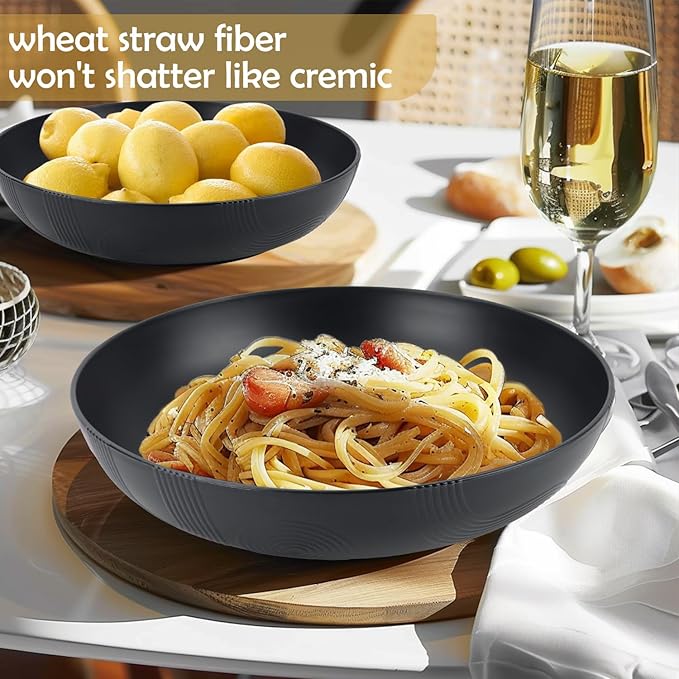 Large salad bowls,65oz Salad bowls set of 2,Unbreakable Plastic bowls Microwave & Dishwasher Safe Bowls,Wheat Straw Serving Bowls for Salad, Cereal, Fruit, Dishwasher Safe.Black