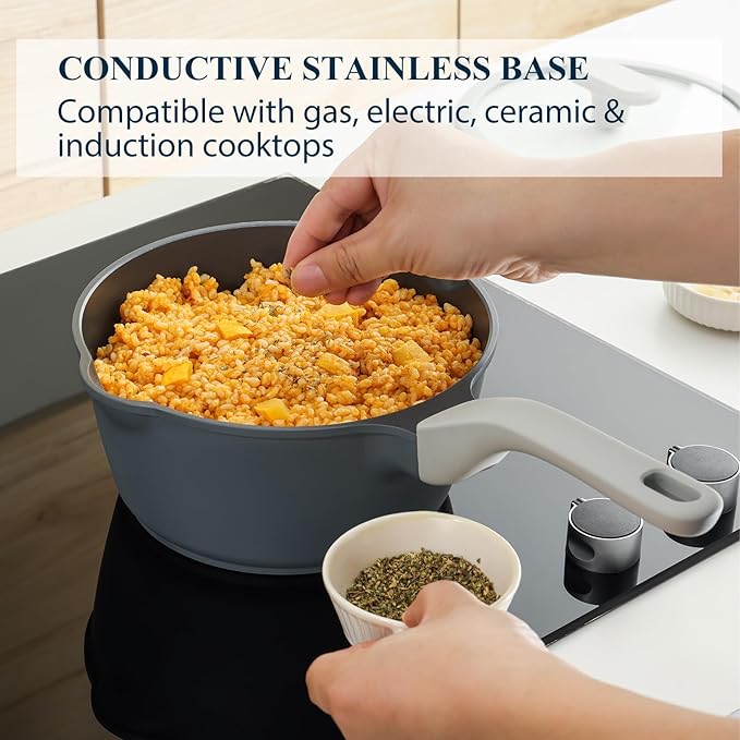 PRICUSIS Nonstick Pots and Pans Set, 9 Pieces Non Toxic Ceramic Nonstick Cookware, Healthy Omelete/Egg Skillet, Healthy Frying Pan, PTFE PFOA & PFAS Free, Induction Compatible, Gray