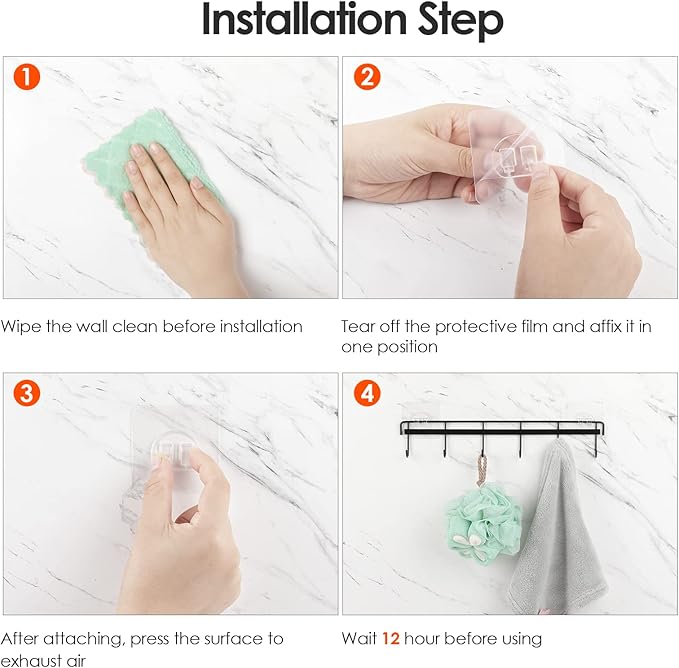 Myfolrena Adhesive Kitchen Hooks Utensil Hanger Holder Hanging Rack 2 Pack, Hanging Rack Wall Mounted Kitchen Rail for Spoons Pot Coffee Mug Cups Tags(Black)