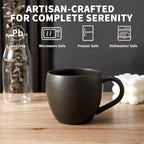 Coffee Mugs Set of 4, Ceramic 16 oz Coffee Cups for Tea, Milk, Cereal, Cappuccino, Porcelain Latte Cups with Large Handle, Stoneware Coffee Mugs for Christmas Housewarming Gifts, Black