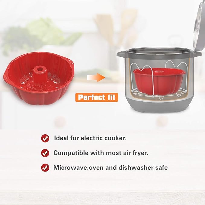 SILIVO 8 inch Silicone Bundt Cake Pans (2 Pack) - 6 Cup Nonstick Silicone Bundt Pans for Jello, Monkey Bread and Bundt Cake