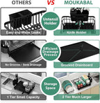 MOUKABAL Dish Drying Rack, 2 Tier Dish Rack, Large Dish Racks for Kitchen Counter, Dish Drainer with Removable Utensil Holder, Drainboard (Black)