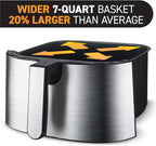 Gourmia Air Fryer Oven Digital Display 7 Quart Large AirFryer Cooker 12 Touch Cooking Presets, XL Air Fryer Basket 1700w Power Multifunction GAF778 Black and stainless steel air fryer FryForce 360°
