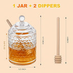 Clear Crystal Honey Pot with Dipper and Lid Glass Jar Dispenser Holder Syrup Container for Home Kitchen,9 oz, 2 Dippers Sticks Set, Containers Kitchen, Home, Storage