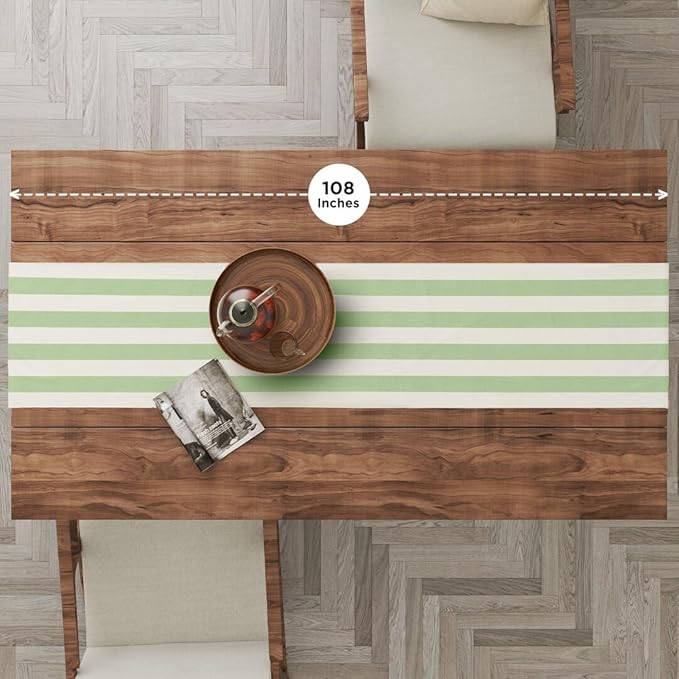Folkulture Table Runner | Fall Table Runners 72 inches Long | Striped Boho Table Runners for Farmhouse Decor or Table Decorations for Party | White and Green Table Runner for Fall Decor