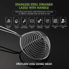 Geiserailie 6 Pieces Stainless Steel Hot Pot Strainer Scoops 2.5 Inch Mini Spider Strainer Skimmer Pasta Mesh Spoon Asian Skimmer Spoon Ladle with Handle for Home (Black)